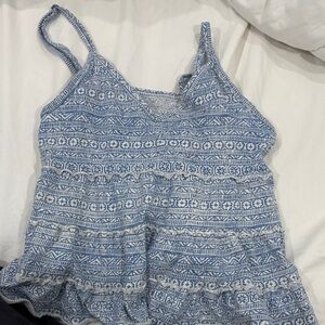 American Eagle Outfitters Blue and White Patterned Tank Top